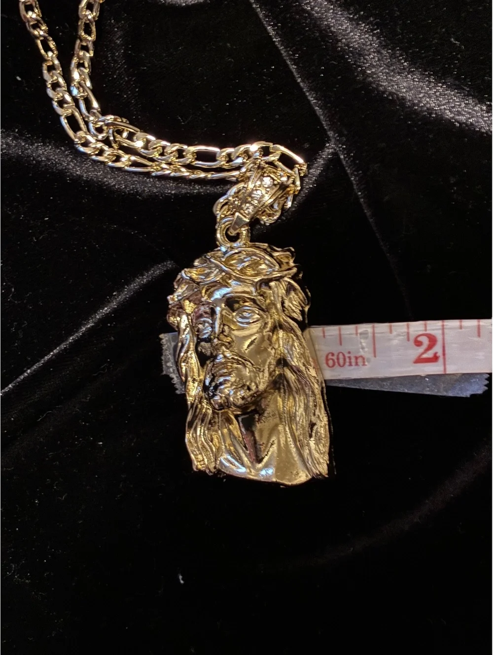 Gold Tone Jesus Piece Pendant Necklace 20”